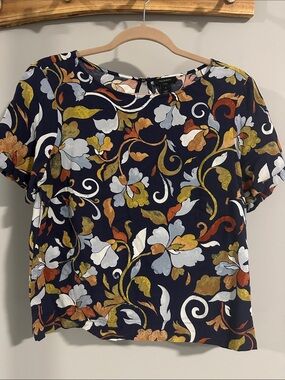 Halogen Navy Floral Blouse with Autumn Tones
